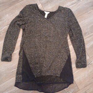 Three Seasons Maternity Black Sparkly Bling Long SleeveTunic, Sheer partly Large